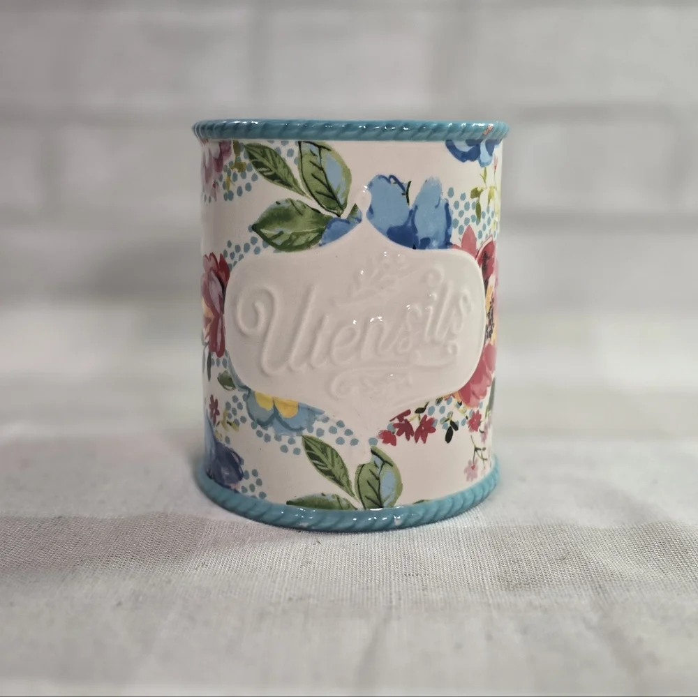 Ceramic Utensil Holder Pioneer Woman 5.5 in. Floral Mini Crock Melody Stoneware